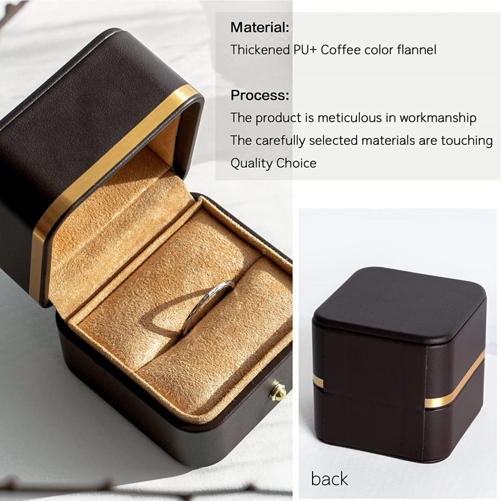 Custom Wedding Ring Case Round Brown Velvet Jewellery Packaging Jewelry Gift Box Engagement Ring Box