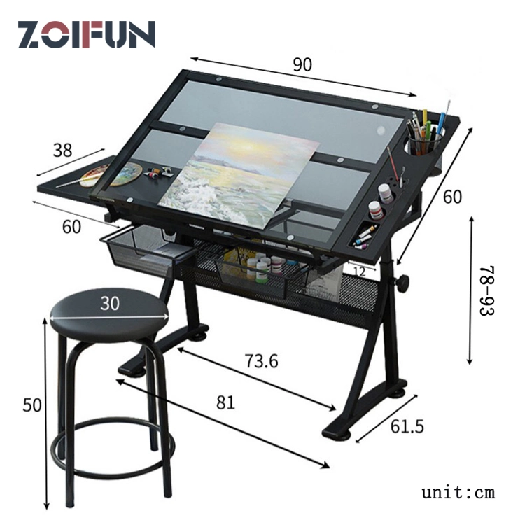 Adjustable Glass Drafting Table for Classrooom Training Center Drafting Painting