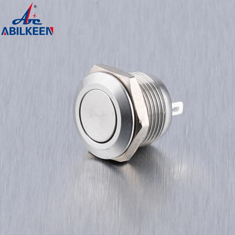 Momentary 12mm Short Type 1no Street Vending Machine Push Button Switch IP65 Flat Head Brass Nickel Material