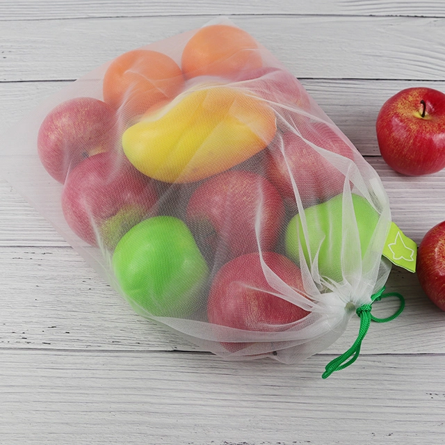 Custom White Shopping Obst und Gemüse Verpackung wiederverwendbare RPET Drawstring Netztasche