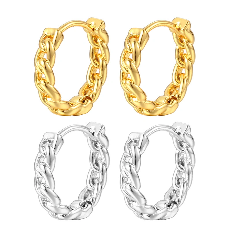 18K vergoldete Messing Schmuck Kette Hoop Ohrringe für Frauen Ohrringe Mit Ringdesign