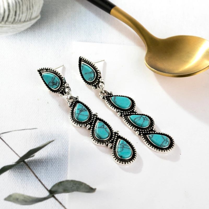 New Design Fashion Boho Jewelry Earring Silver Natural Turquoise Earrings Women