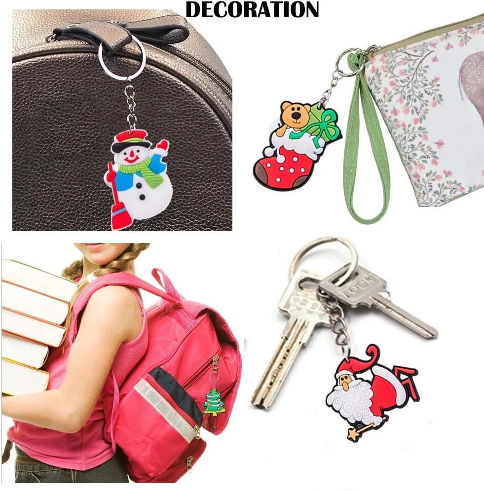 Dropshipping Valentine Bear Plush Rubber 2D Christmas Tree Santa Claus Cute PVC Key Ring Promotion Gift Custom Cartoon Character Keychain