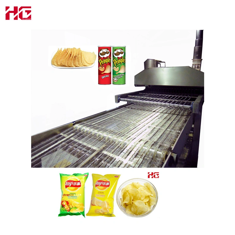 Automatische Pringles Stapelbare Kartoffelchips Kartoffelchips Fritteuse Soda Kekse Reiskracker Wafer Stick Schweizer Roll Kuchen Bäckerei Snack Lebensmittelproduktionslinie