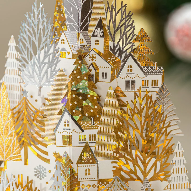 Gold Pop-up 3D Christmas Tree Gift Greeting Cards Painting Set