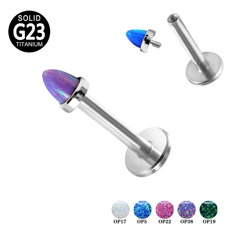 ASTM F136 G23 Opal-Spikestop Labret Brabell Titanium mit Innendurchstrang Hochwertige Körper Schmuck Stud Frauen Stechenden Studs