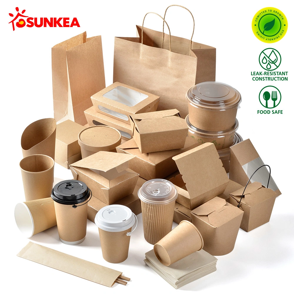 800mL 900ml 1000ml papel desechable biodegradable Printed Paper Fast Emballage Caja de embalaje de alimentos