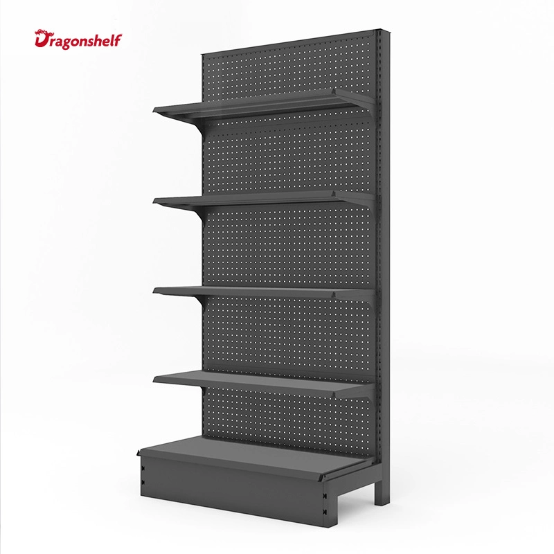 Steel Supermarket Double Sided Grey Shelves Display