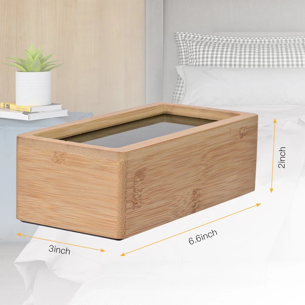 Natural Bamboo Table LCD Alarm Clock Calendar Humidity Display