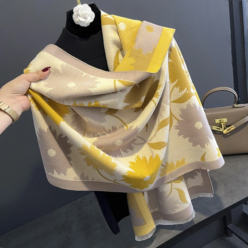 High Quality Sunflower Pattern New Cashmere Scarves for Autumn and Winter Warm Thick Long Shawl Scarf
