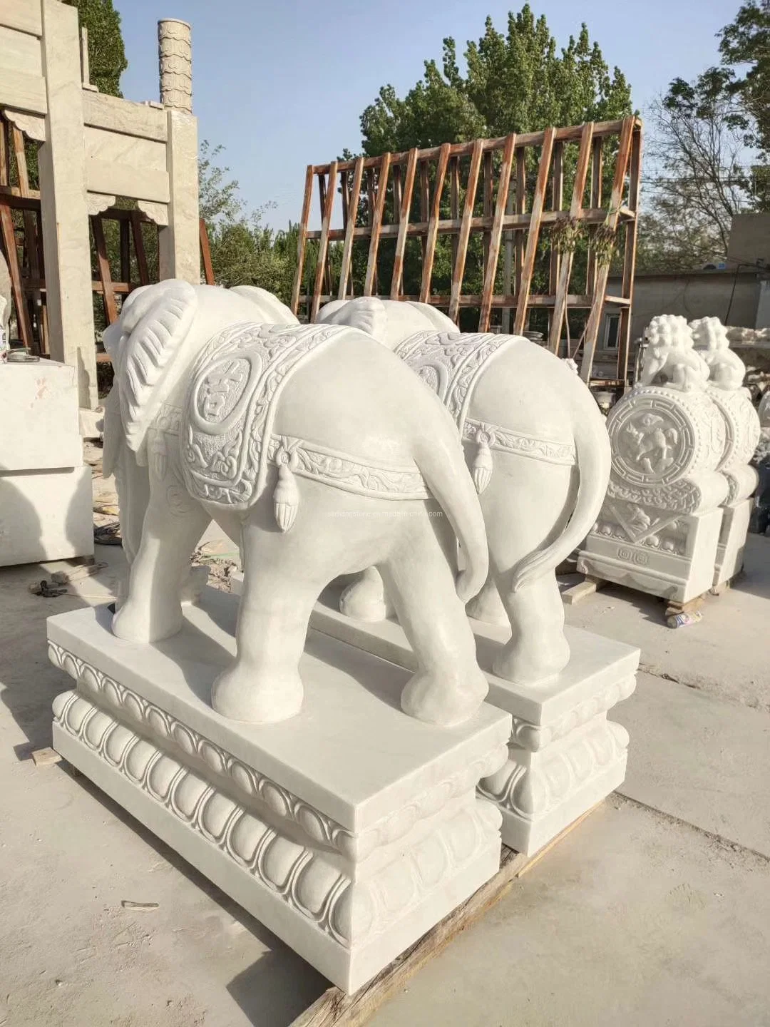 Life-Size Large Animal Marble Statue of Elephant