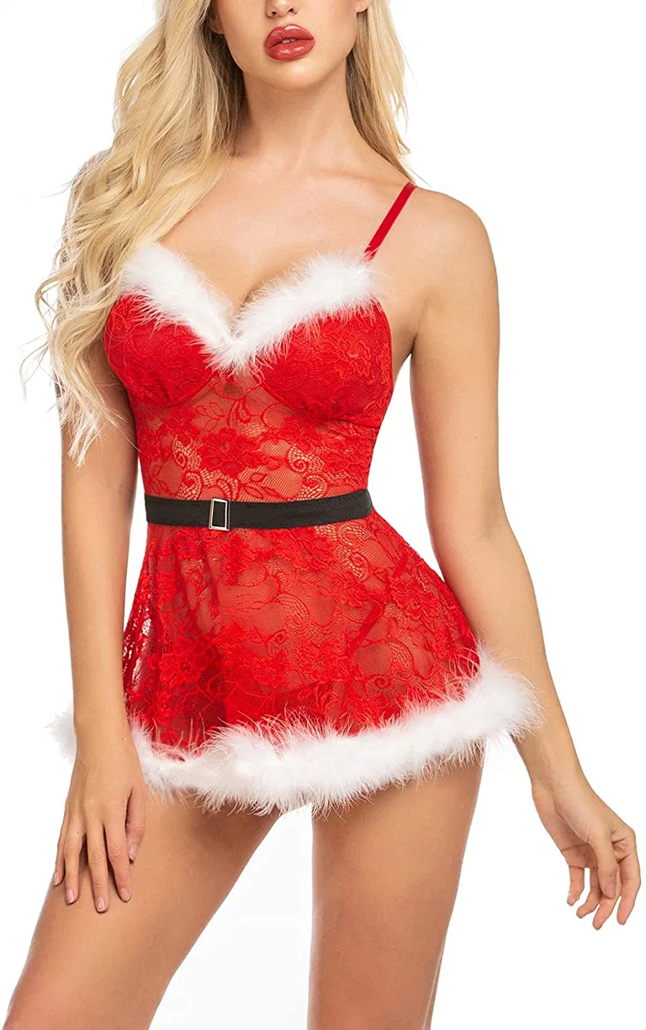 Lencería sexy navideña para mujer Santa lencería conjunto encaje de muñeca de bebé Ropa de cama Chemise