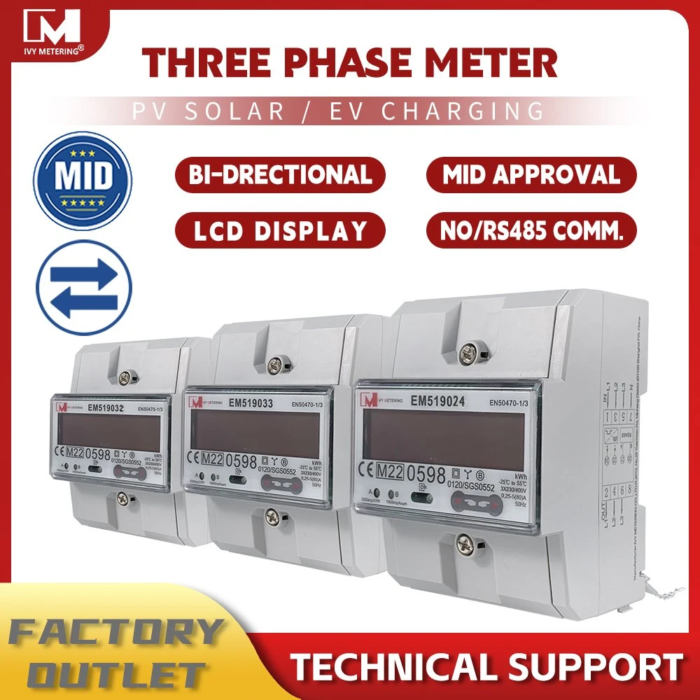 3p4w Multi-Rate RS485 Modbus Bi-Directional Energy Meter for PV Solar