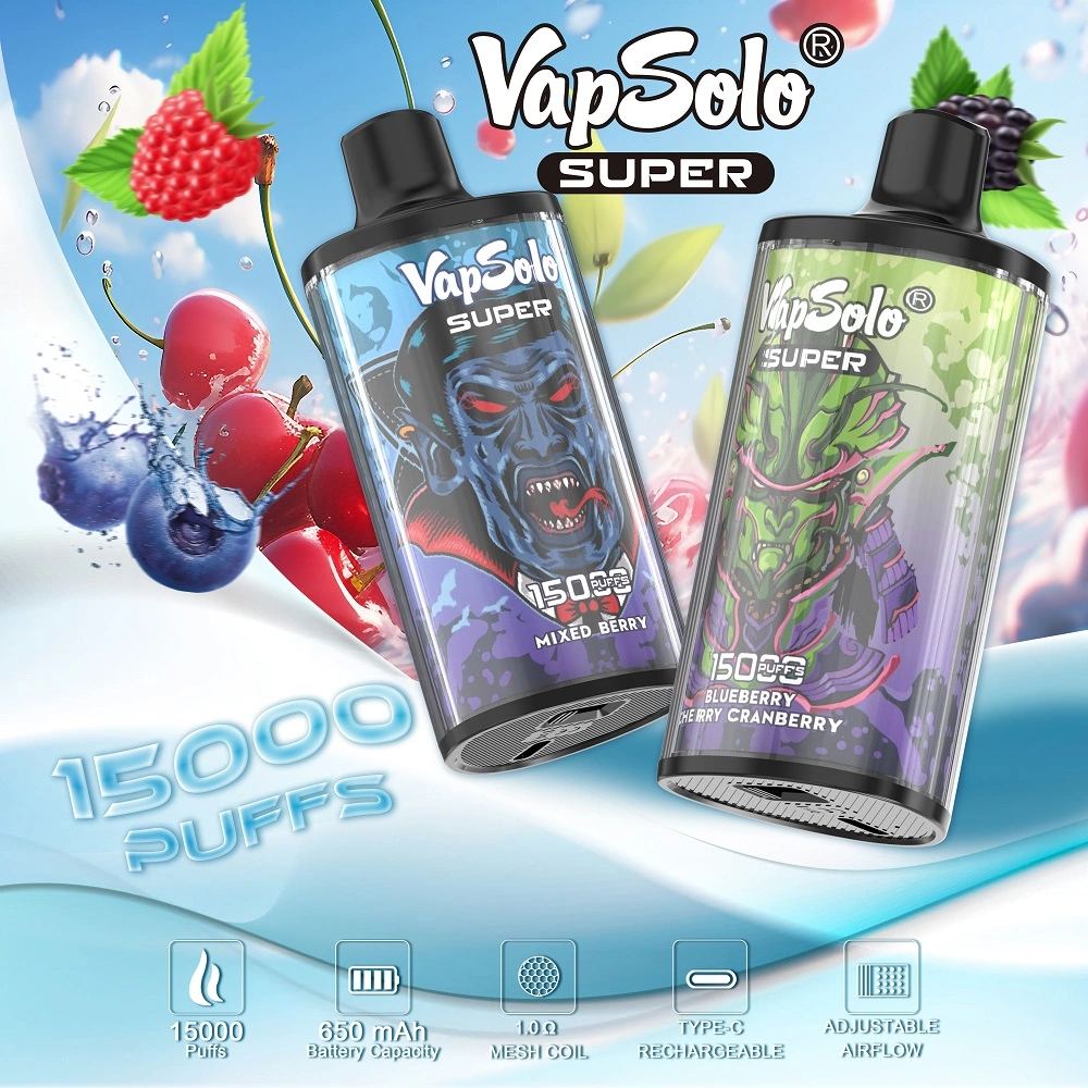 High quality/High cost performance Vapsolo Super 15000 Puffs E Cigarette Disposable/Chargeable Vapes Box 650mAh Rechargeable Batteries 26ml Puff 12K 15K 10K 5% Display Screen Vape