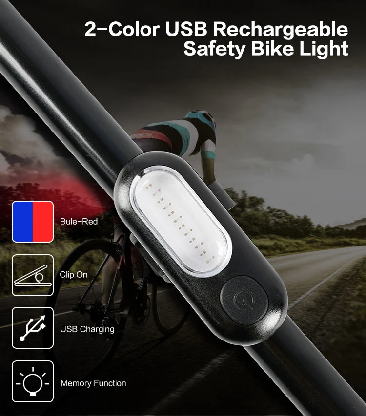 Brightenlux Memory Function 2-Color Waterproof USB Rechargeable Safety 5 Modes Bicycle Light with Thickening Strap