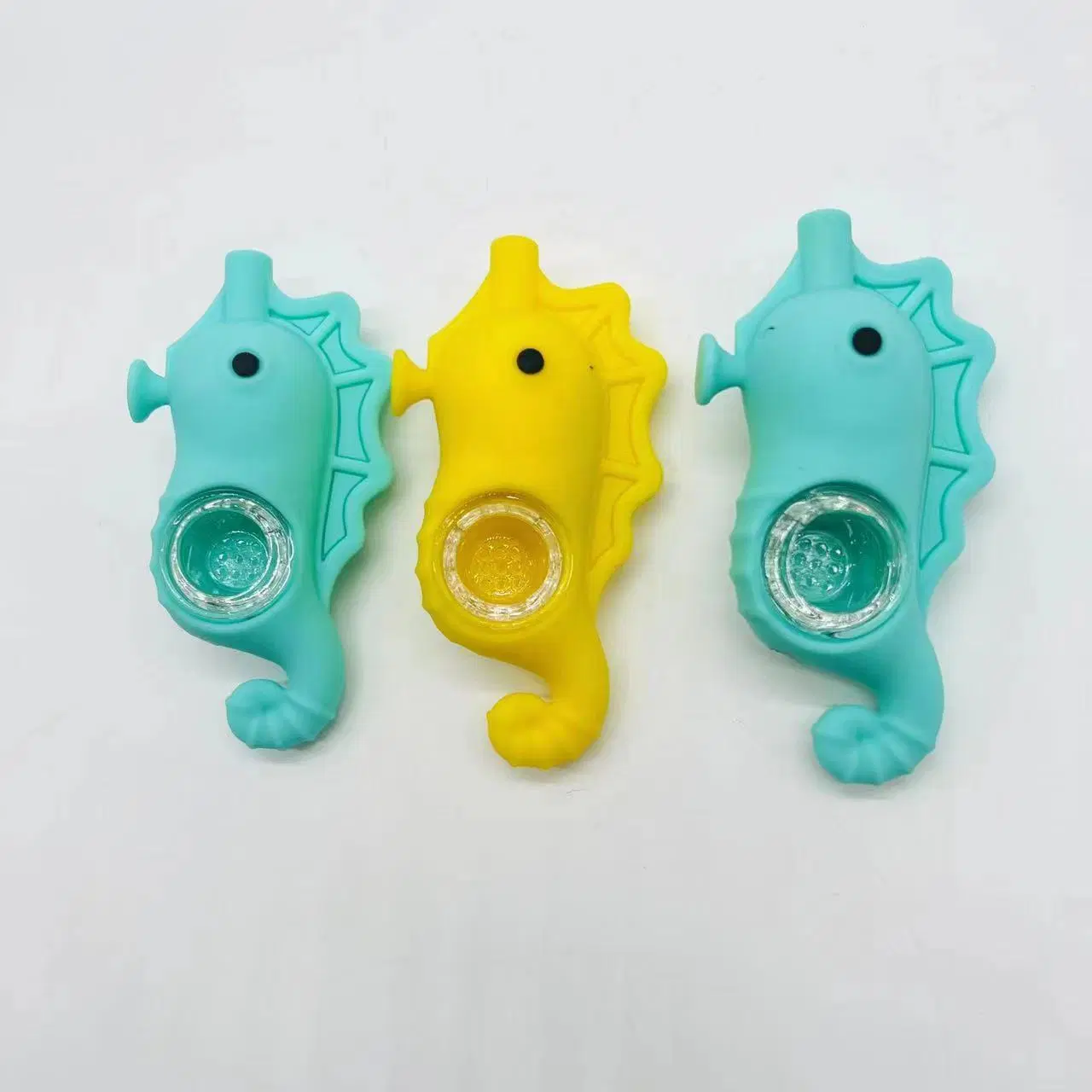 Hotsale Silicone Seahorse Easy Cleaning Tobacco Set Pipe with Glass Small Bowl