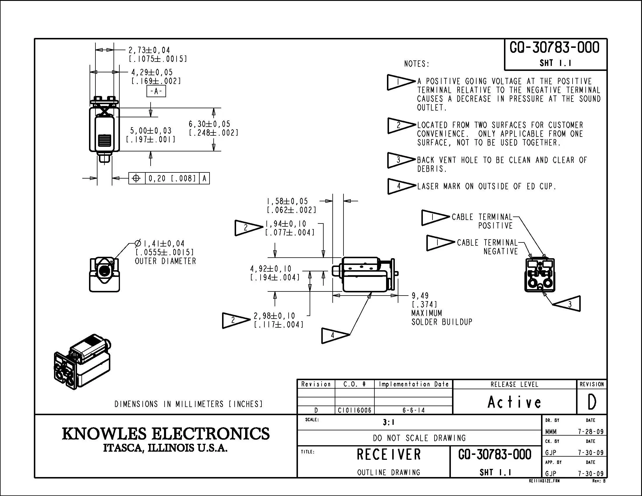 Fréquence pleine gamme du double récepteur Gq-30783 à armature équilibrée Knowles