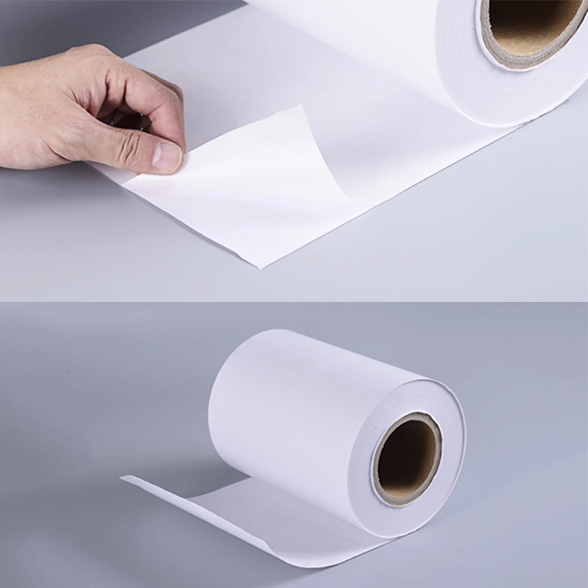 Self Adhesive Direct Thermal Label Material in Jumbo Roll for Shipping Logistics Sticker Label-70gthermal Paper/16g Hot Glue/58g White Glassine-1.55m and 1.09m