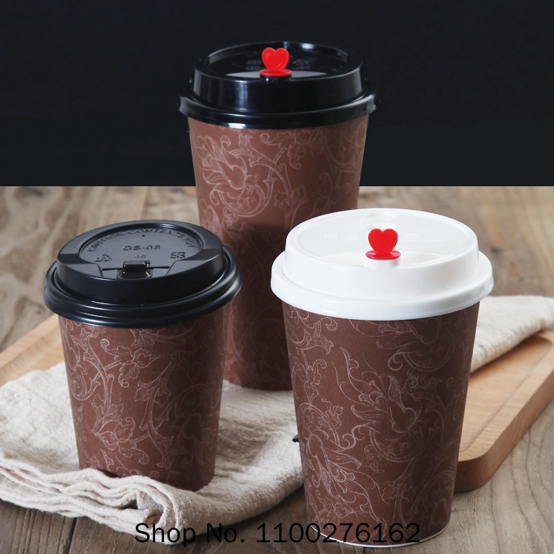 Disposable Coffee Cup Flower Pattern Thick Paper Cups Hot Drinks Juice Beverage Packaging Cups Takeaway Packages with Lids