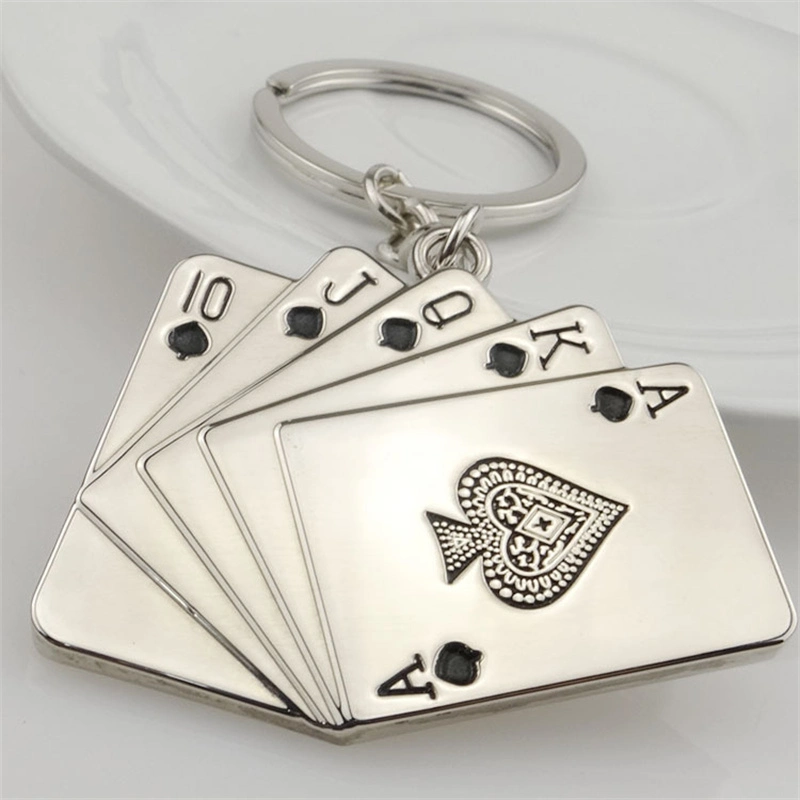 Factory Wholesale/Supplier Custom Logo 3D Blank Creative Playing Card Key Chain Cartoon Travel Casino Personalized Gift Alloy Metal Keychain