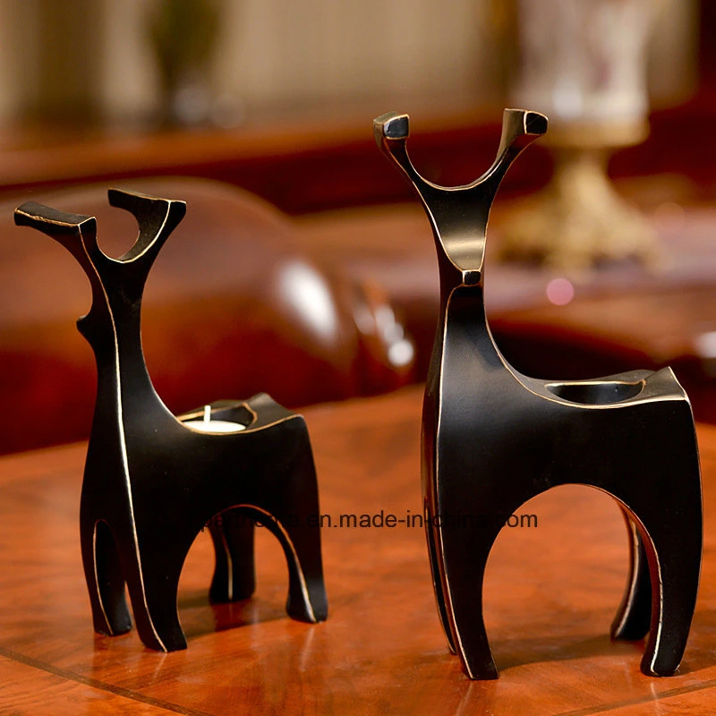 Home Decoration Black Moose Model Resin Candle Holder Craft Candlestick