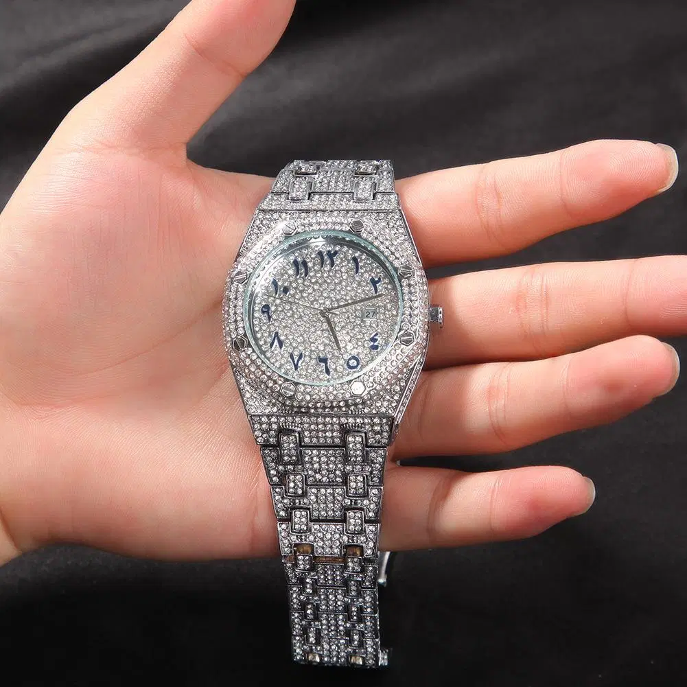 Hip Hop Schmuck 20mm Sport Uhr 316L Gehäuse aus Edelstahl Cover Full Diamond Crystal Strap Uhren Quarz Handgelenkuhren Rapper Schmuckgeschenk