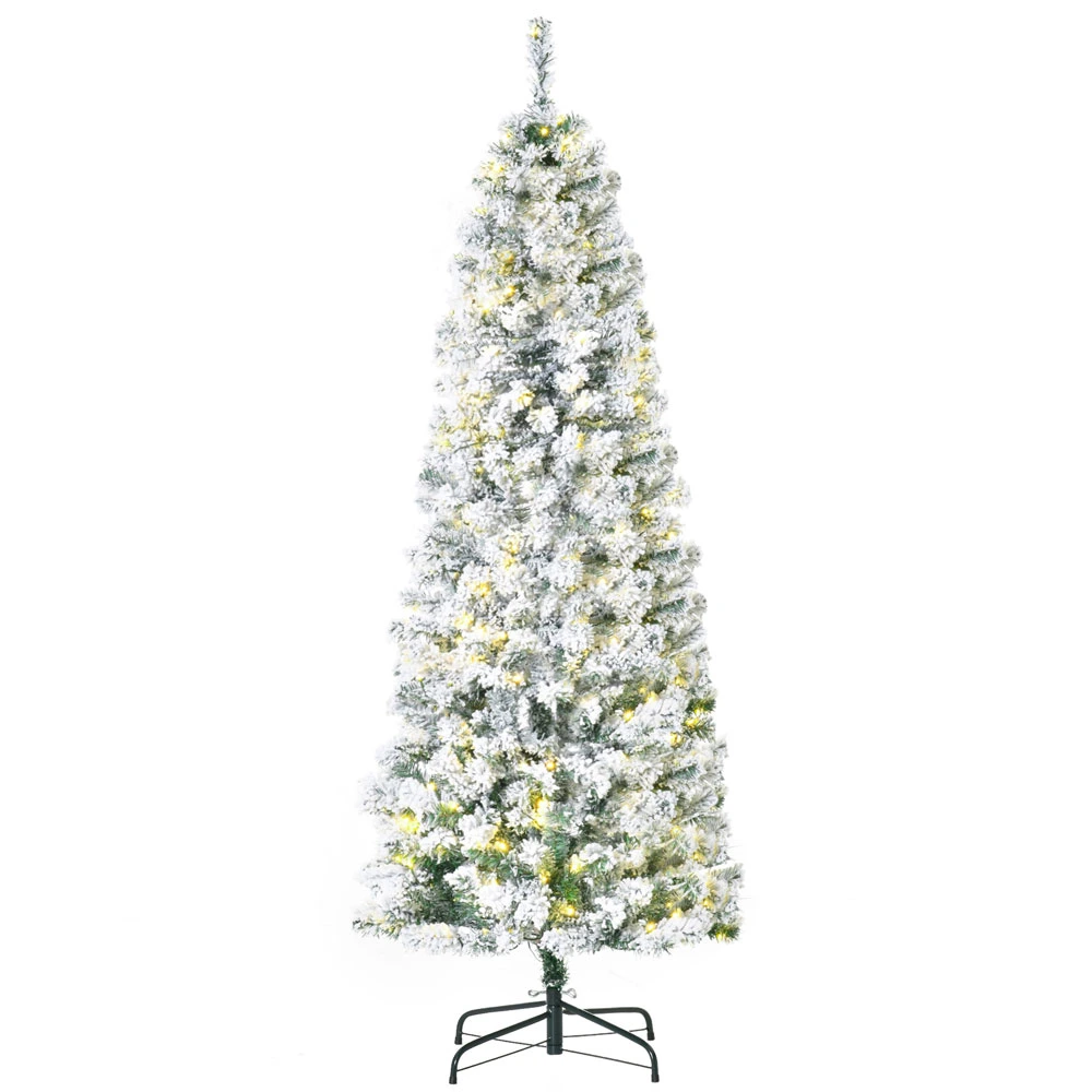 6FT Prelit Snow Flocked Christmas Tree with Light Indoor Home Christmas Decoration