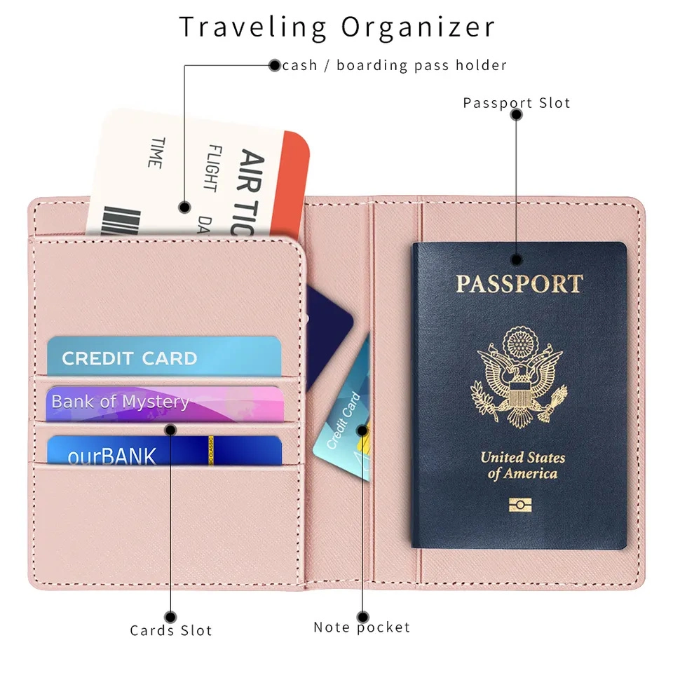 Venta caliente personalizada bajo Precio PU Cuero pasaporte y vacuna Portaceta de la tarjeta Portavelas de la tarjeta para el viaje
