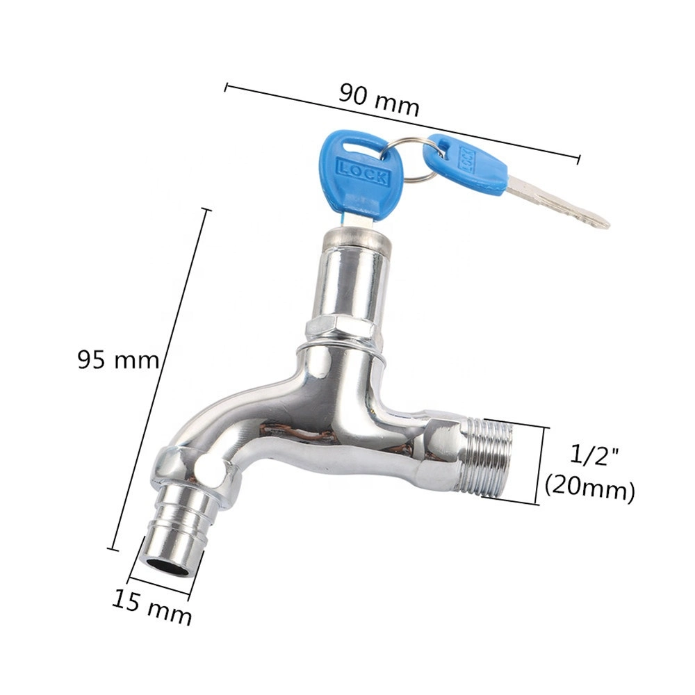 Alloy Anti Theft Faucet Lockable Water Tap 1/2 Inch Male Thread Bibcock with Lock Key