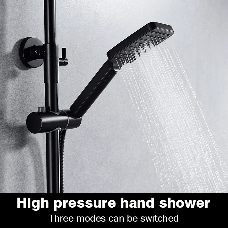 Sanipro Sliding Column Shower Head Rain Rainfall System Black Brass Hot Cold Bath Taps Faucets Mixer Bathroom Shower Set