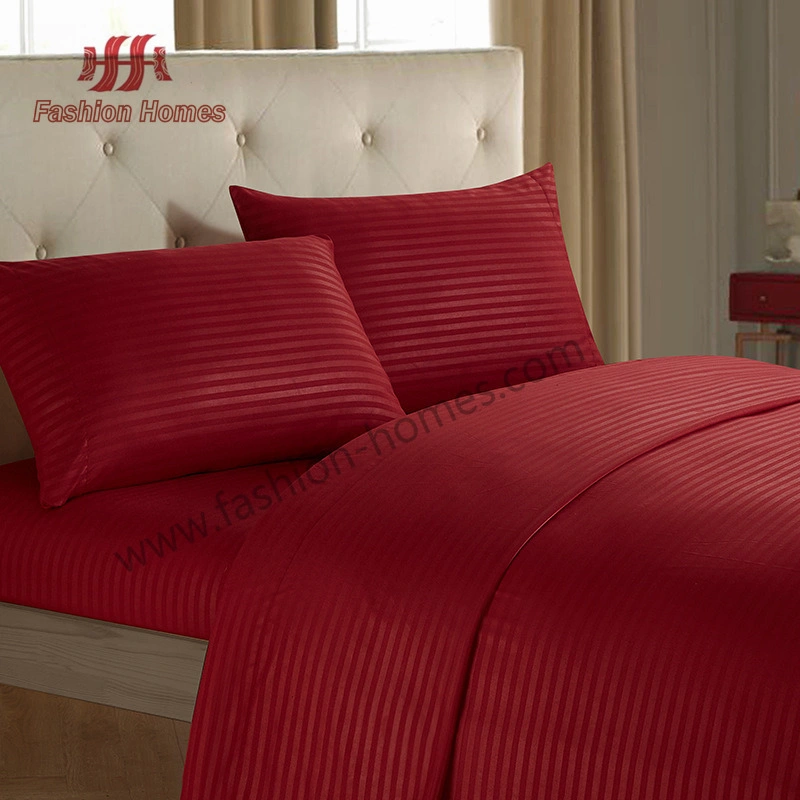 Customized Jacquard Strip Luxury Bedding Set Poly Satin Bed 100% Polyester Pure Sheet Sets with Pillows Set