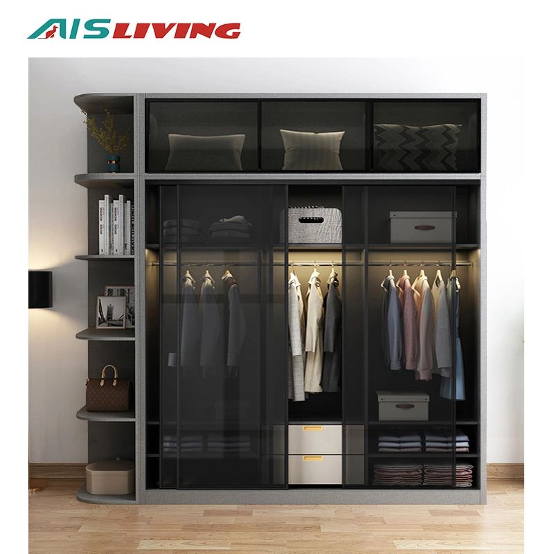 Singapore Furniture Overlay Closet Interior Sliding Door Glass Wardrobe Bedroom Design Fiber 3 Door Wardrobe with Mirror