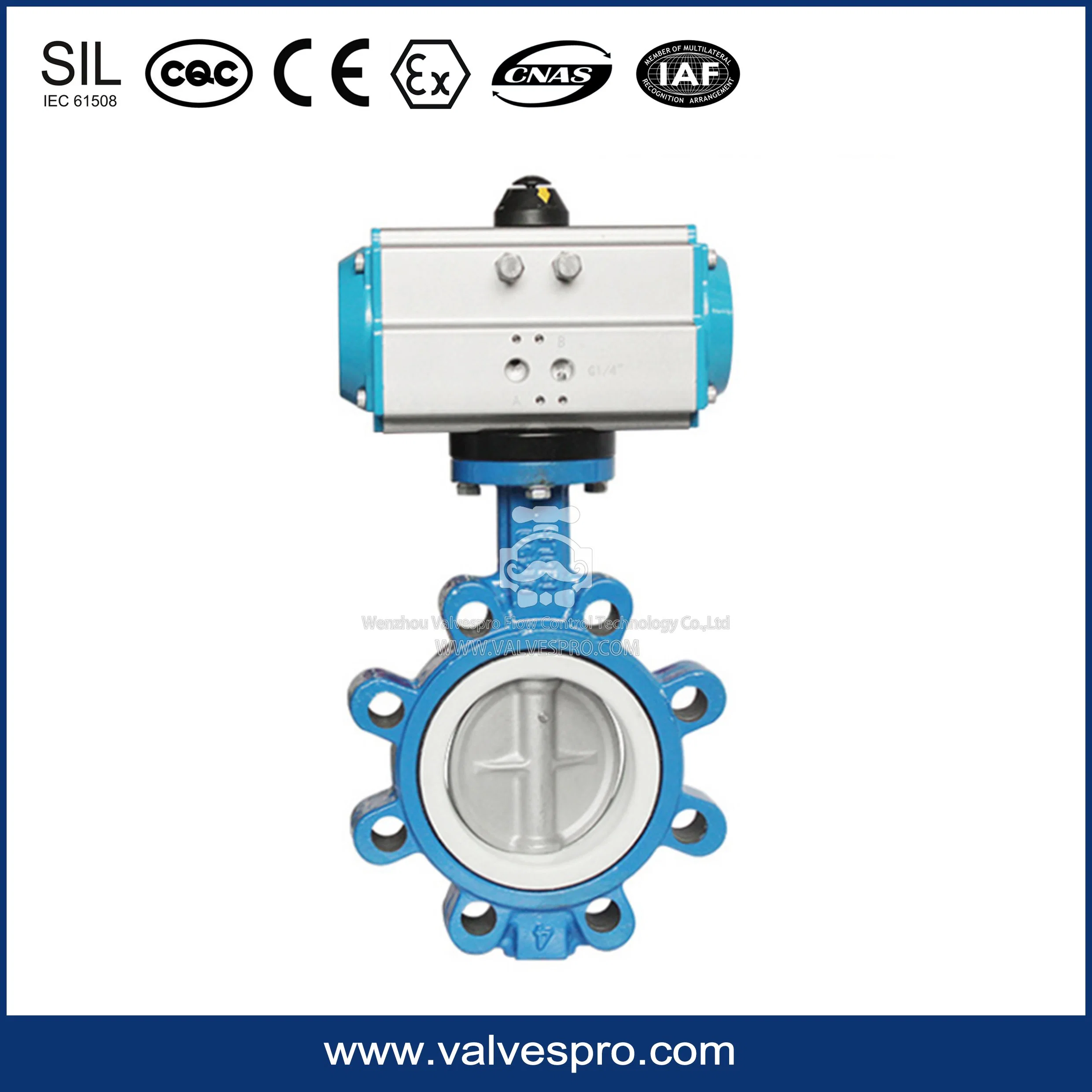 D671f-16p Pneumatic flúor Válvula de Mariposa Tipo Wafer con acero inoxidable