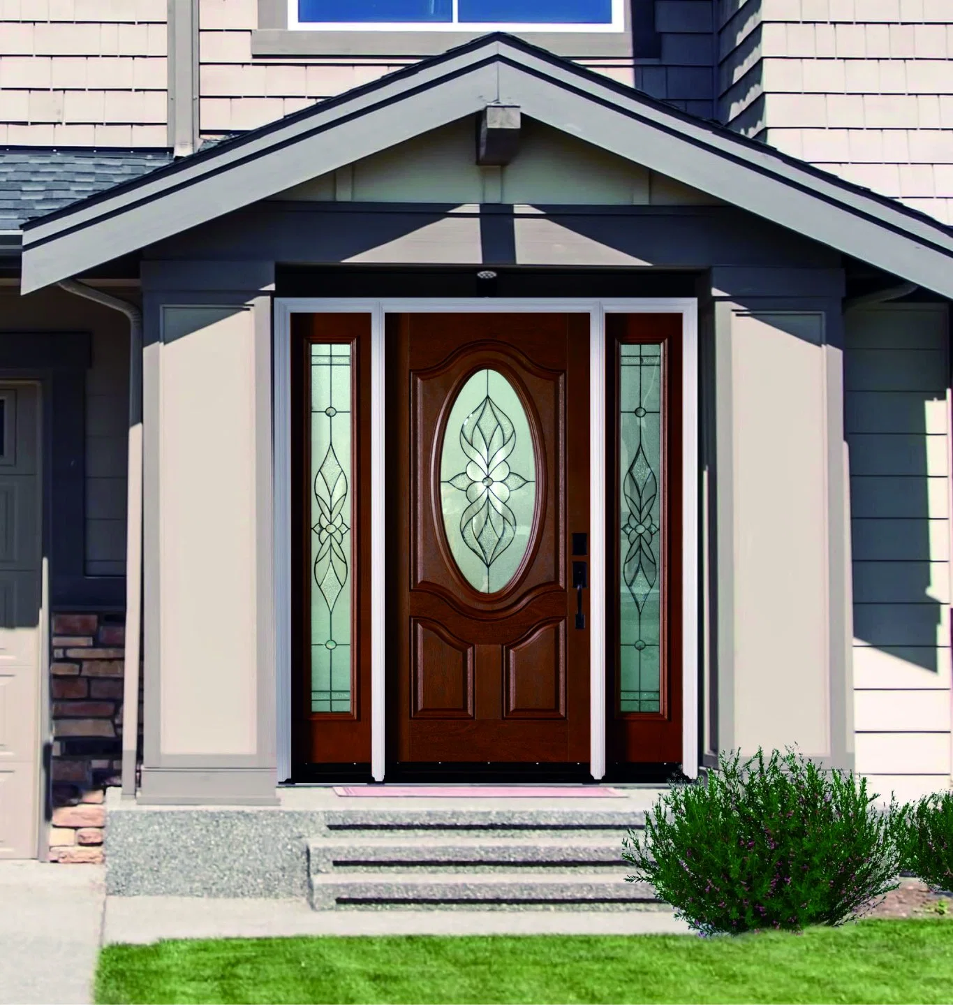 Puertas de entrada de fibra de vidrio para exteriores e interiores a prueba de agua con marco de puerta que parecen madera para la casa