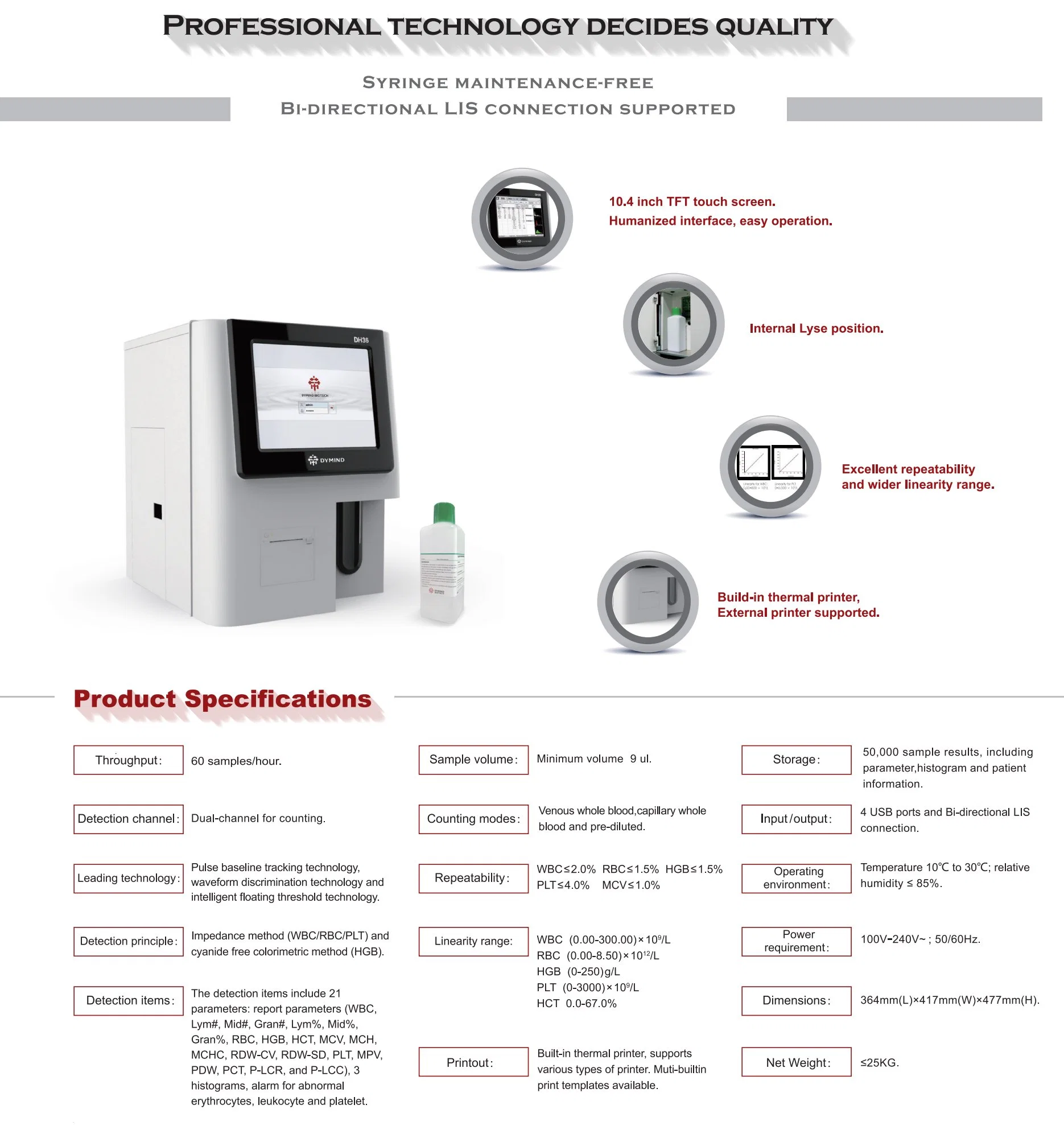 Dymind Dh36 Hematology Analyzer 3 Part 3 Diff Hematology Analyzer Blood Test Analysis System