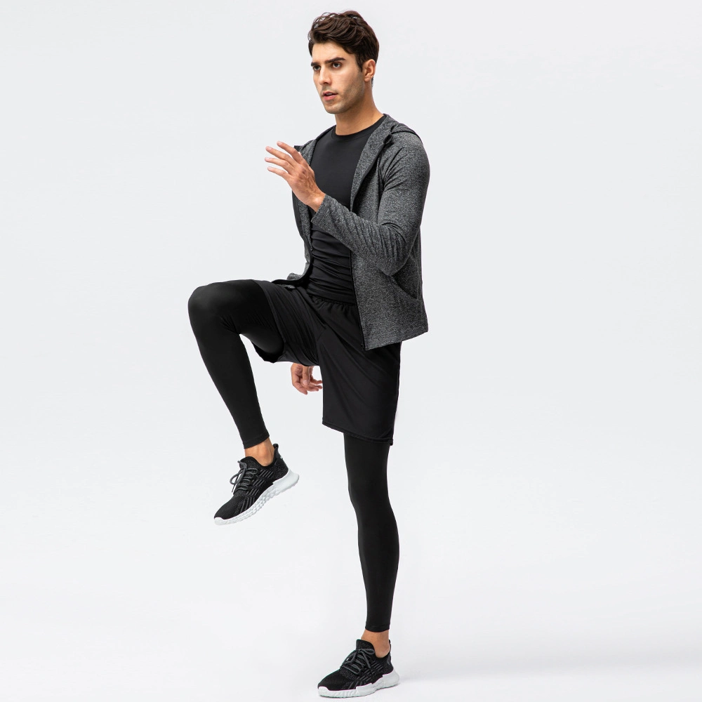 Mens Sports Tights Running Jacket Clothes Hoodies Stand Collar Zipper Sweatshirt Tracksuit