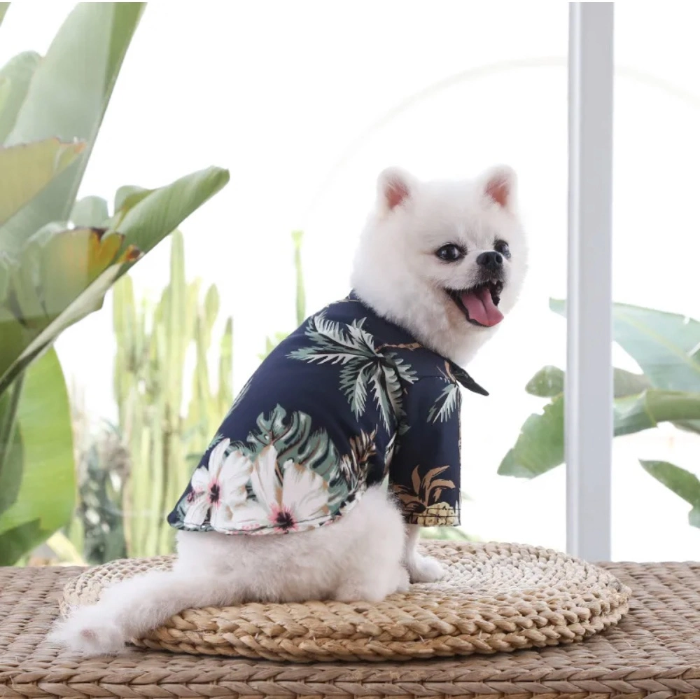 Cool Summer T-Shirts Hawaii Style Floral Dog Shirt Hawaiian Printed Dog Clothes with Wedding Tie