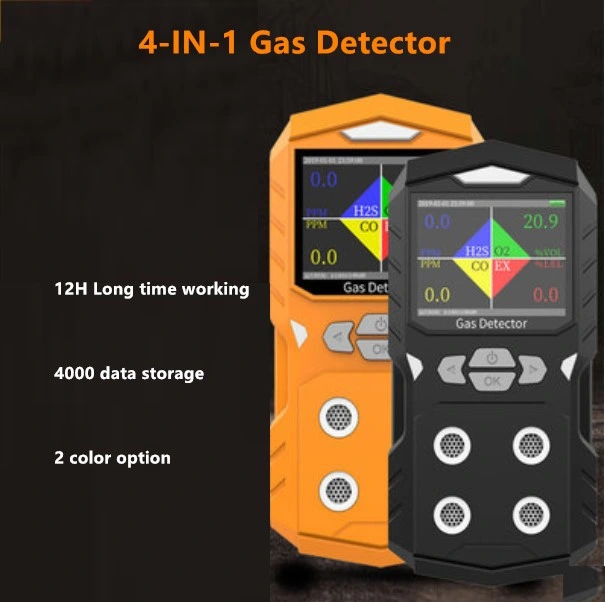 Potable Gas Sensor Ex O2 H2s Co 4-in Gas Leak Analyzer Tester