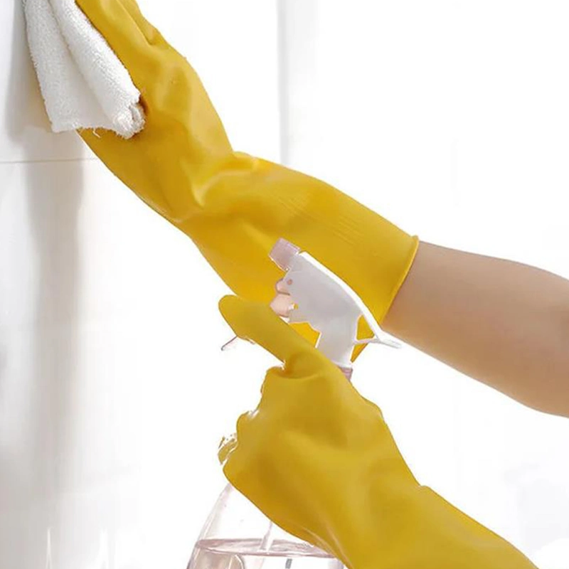 Custom Woman Gradient Yellow Latex Rubber Household Glove Dish-Washing Cleaning Fishscale Grip