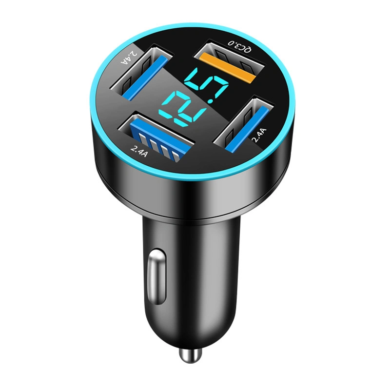 Logo Customized Digital Display Car Charger 4USB 66W Fast Charging for Mobile Phone