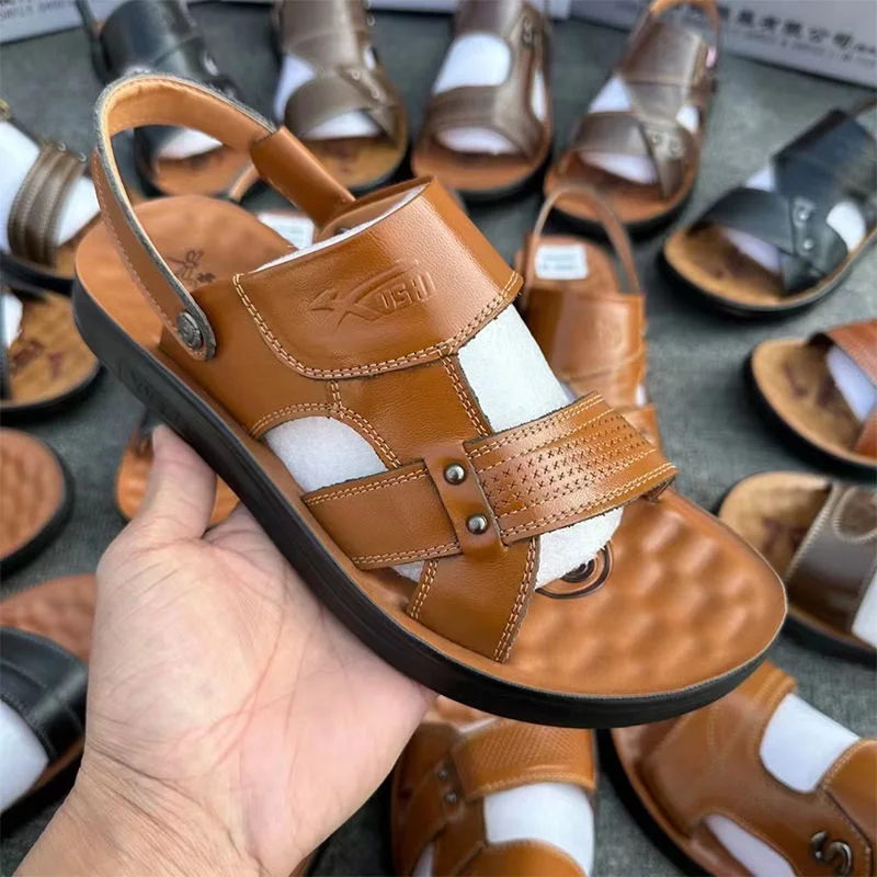 Zapatillas de verano de moda Cowhide Beach Shoes para hombre