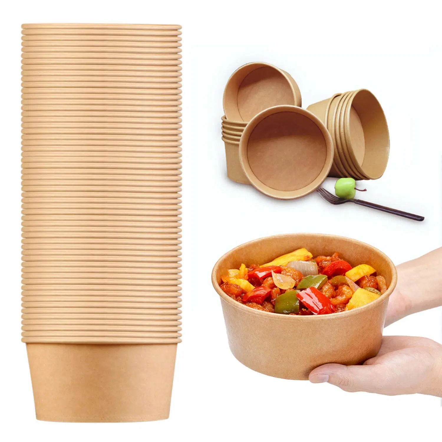 Wholesale Eco Friendly Oil Resistant Rice Bowl Kraft Paper Soup Salad Bowl