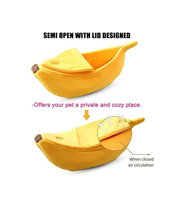 Banana Shape Pet Bed Soft Warm Cat Dog Cuddle Bed Pet Supplies for Cats Kittens Rabbit