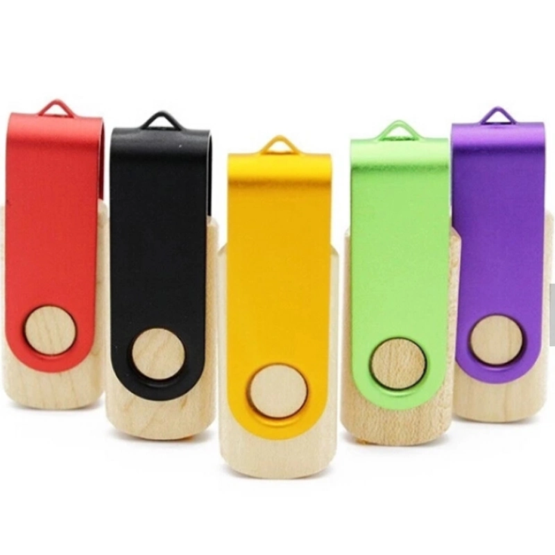 Wholesale Wooden Metal Swivel USB Flash Drive 2.0 16GB 32GB 3.0 Free Laser Print Logo