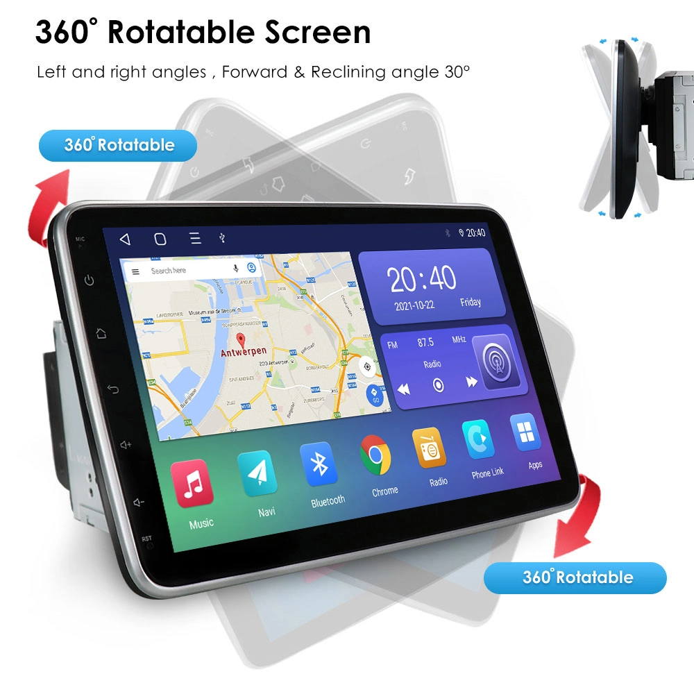 9/10.1pulgadas 2 DIN Android Android Universal 12 de autoradio giratorio 360º coche reproductor de DVD Video Multimedia, navegación GPS Pantalla Audio Player Android