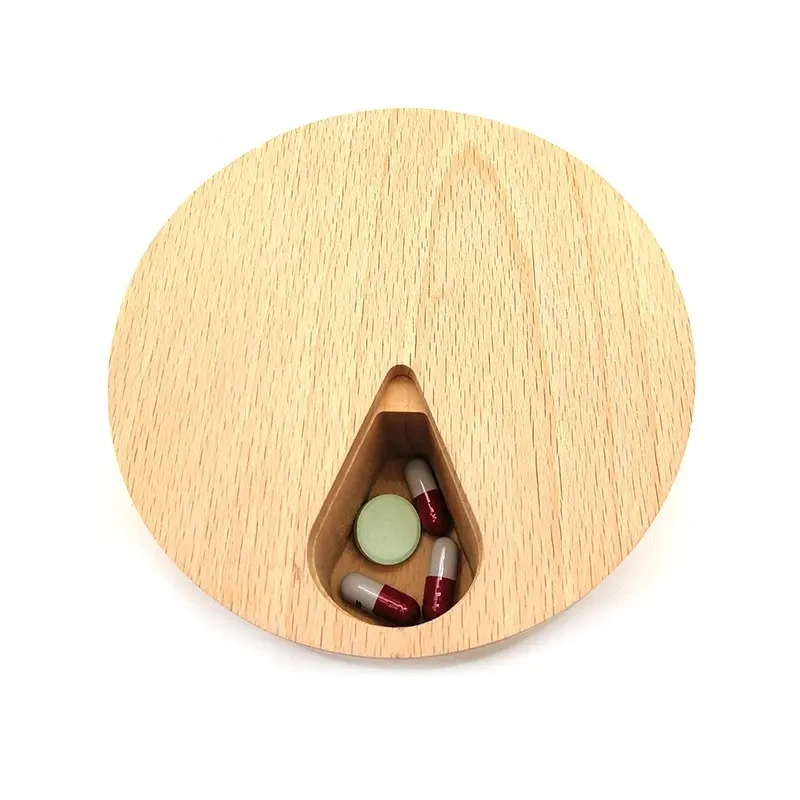 Earring Ring Jewelry Storage Round Decorative Box Daily Weekly Vitamin Medicine Pill Organizer Case Wooden Box