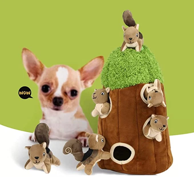 Produtos de animais de estimação Hound Hide and Seek Dog Toys Activity Tree Esquilo e Puzzle pelúcia brinquedos para cães