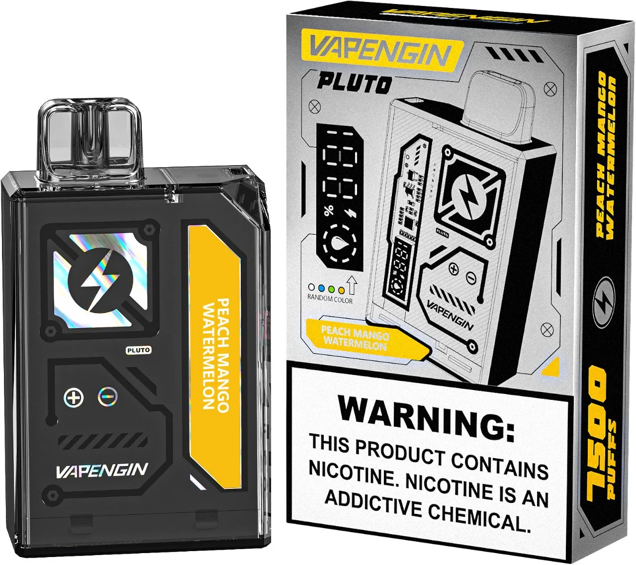 USA Vente à chaud Vapenlin Pluton 7500 puffs Vape LED jetable Témoins de l'écran capacité liquide et bobine de maillage de puissance de la batterie