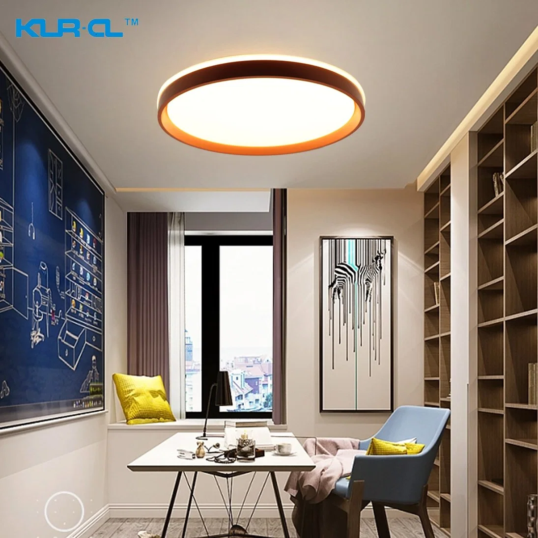 Ceiling Mounted Brown and White Simple Intelligent Digital LED Ceiling Lamp for Ofiice and Home