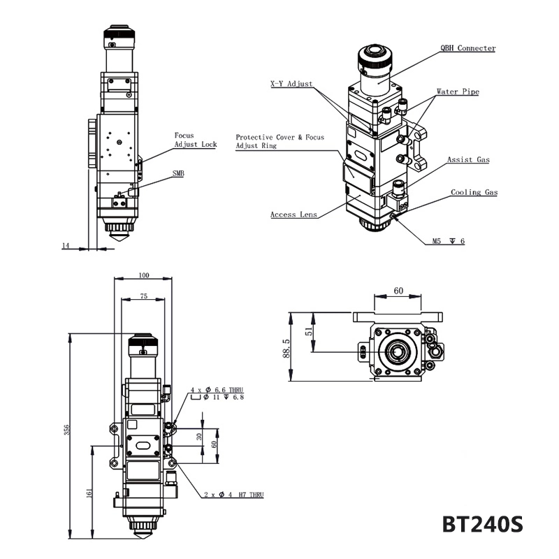 ريتوداوت السويسرية Bt240s Bt210s Bt220 رأس قطع ليزر ذات تركيز يدوي 1,5 كيلووات/3 كيلووات لماكينة قطع الليزري الليفية